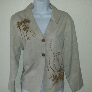 Coldwater Creek Buttoned, Wood Embellished Blazer